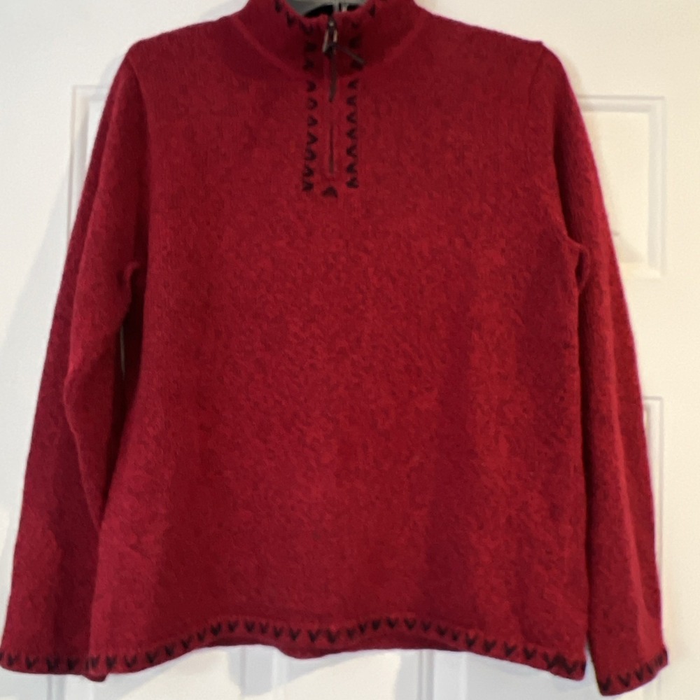 Christopher & Banks Hand Embroidered 1/4 Zip Red Sweater M Medium